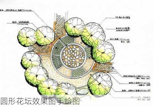 圆形花坛效果图手绘图