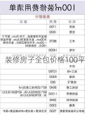 装修房子全包价格100平